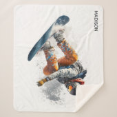 Couverture Sherpa Illustration de snowboarder de nom personnalisé (Devant)