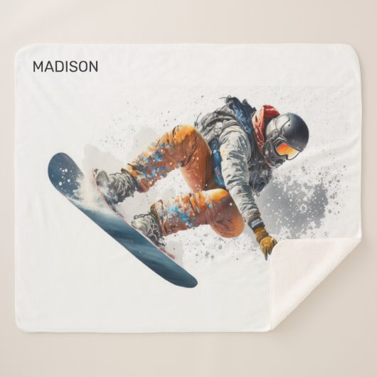 Couverture Sherpa Illustration de snowboarder de nom personnalisé (Devant (Horizontal))
