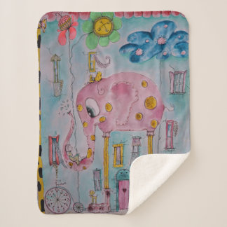 Couverture Sherpa Illustration d'éléphant fantaisiste mignonne