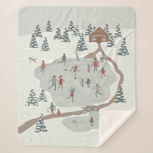 Couverture Sherpa Illustration d'hiver de la patinoire confortable (Devant)