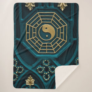 Couverture Sherpa illustration du yin yang bleu et brun