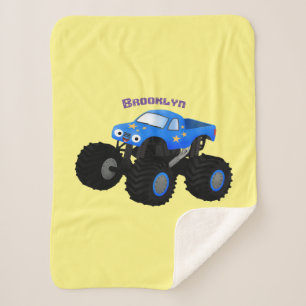 Couverture Sherpa Illustration d'un camion monstre bleu mou