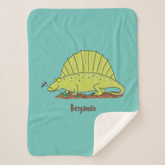 Couverture Sherpa Illustration d'un dimétrodon vert mignon (Devant)