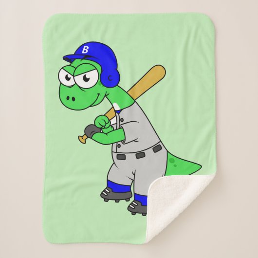 Couverture Sherpa Illustration D'Un Joueur De Baseball Brontosaurus. (Devant)