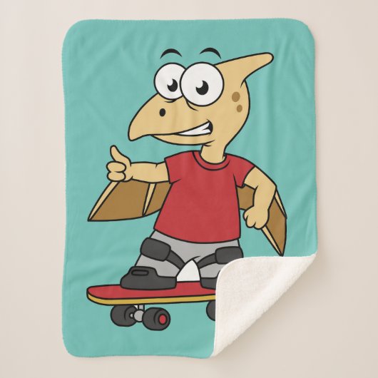 Couverture Sherpa Illustration D'Un Skateboard De Ptérosaure. (Devant)