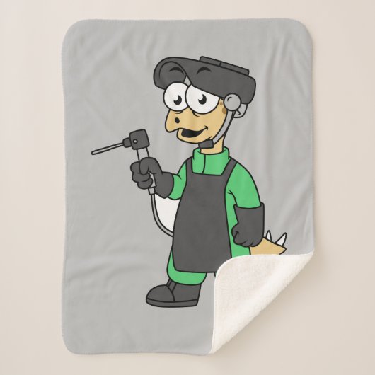 Couverture Sherpa Illustration D'Un Soudeur De Stegosaurus. (Devant)