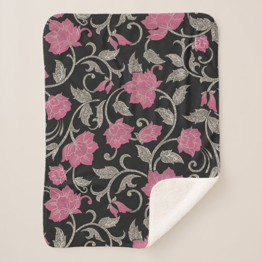 Couverture Sherpa Illustration florale de parties scintillant rose-n (Devant)