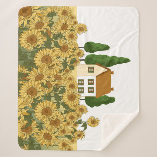 Couverture Sherpa Illustration Vintage du champ de tournesols de la 