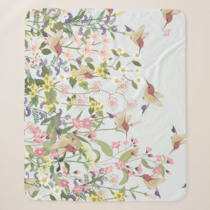 Couverture Sherpa Illustration Vintage du Jardin Floral aux colibris