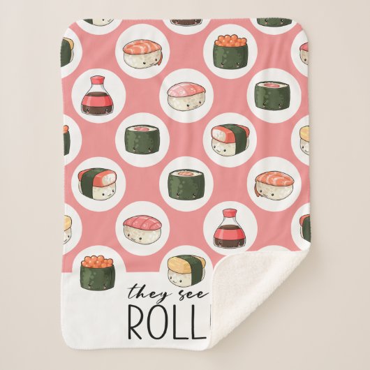 Couverture Sherpa Ils Me Voient Rollin' Kawaii Fun Sushi Rolls & Dot (Devant)