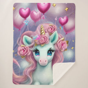 Couverture Sherpa Imaginaire Bébé blanc licorne avec Coeurs roses