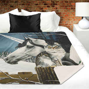 Couverture Sherpa Imaginaire de chat de la licorne blanche