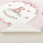Couverture Sherpa Imaginaires floraux roses et oursons en peluche (3/4)