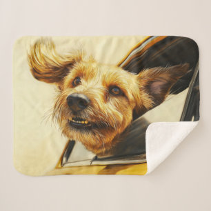 Couverture Sherpa Impression d'art de chien joueur profitant d'une b