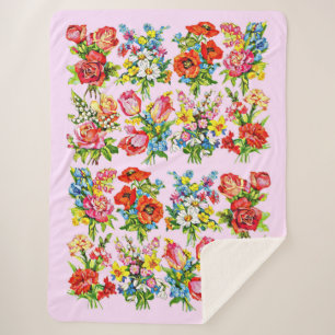 Couverture Sherpa impression de collection de fleurs florales épique