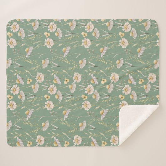 Couverture Sherpa Impression du pays du chalet de prairie sur vert (Devant (Horizontal))