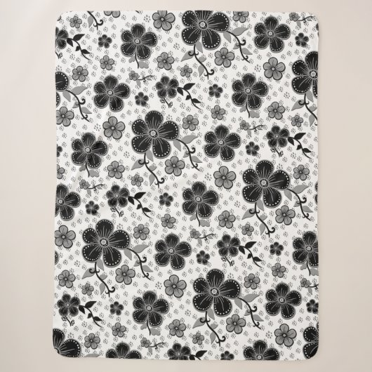 Couverture Sherpa Impression florale noire et blanche (Devant)