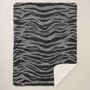 Couverture Sherpa Impression Zèbre Noir et Gris Argent