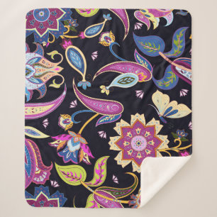 Couverture Sherpa Inde Paisley Ornement floral sans joint