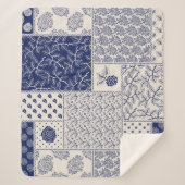 Couverture Sherpa Indigo Bleu Beige Floral Patchwork (Devant)