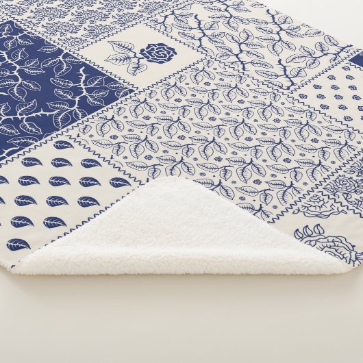 Couverture Sherpa Indigo Bleu Beige Floral Patchwork (3/4)