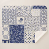 Couverture Sherpa Indigo Bleu Beige Floral Patchwork (Devant (Horizontal))