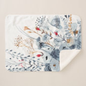 Couverture Sherpa Indigo & Ochre - Fleurs aquarelles (Devant (Horizontal))