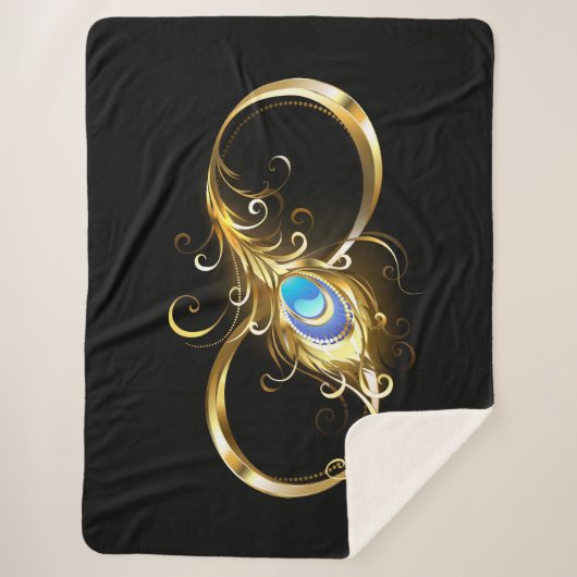 Couverture Sherpa Infinité avec plume de paon doré (Devant)
