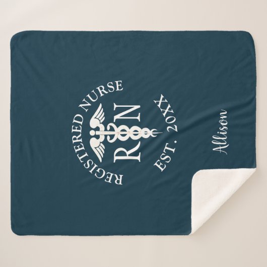 Couverture Sherpa Infirmière RN Médicale Caduceus Blue Graduation Mo (Devant (Horizontal))