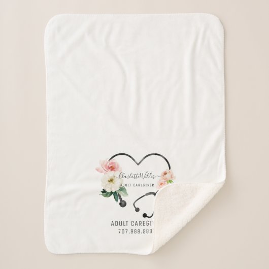 Couverture Sherpa Infirmière soignante Stethoscope Floral Promotion (Devant)