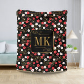 Couverture Sherpa Initiales du monogramme noir Sakura en fleurs