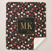 Couverture Sherpa Initiales du monogramme noir Sakura en fleurs (Devant)