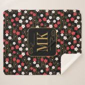 Couverture Sherpa Initiales du monogramme noir Sakura en fleurs (Devant (Horizontal))