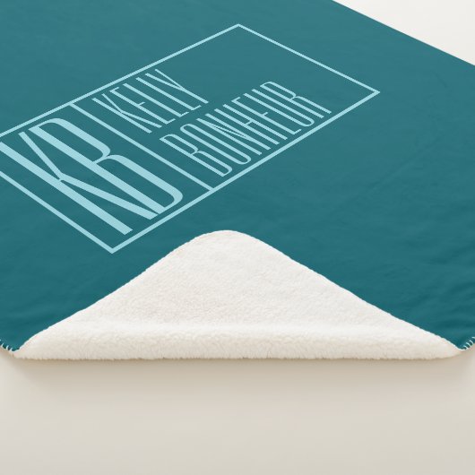 Couverture Sherpa Initiales et nom modernes | Turquoise foncé et ble (3/4)