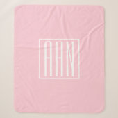 Couverture Sherpa Initiales Monogramme | Blanc Sur Rose Clair (Devant)