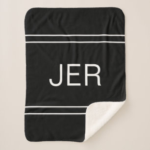 Couverture Sherpa Initiales personnalisées Monogrammes modernes Noir