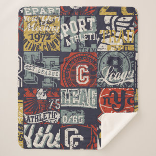 Couverture Sherpa insignes sportifs de l'université vintage américai