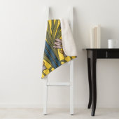 Couverture Sherpa Iris Fleur Art Nouveau Vitrail Bleu Or (En situation)