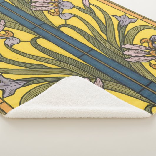 Couverture Sherpa Iris Fleur Art Nouveau Vitrail Bleu Or (3/4)