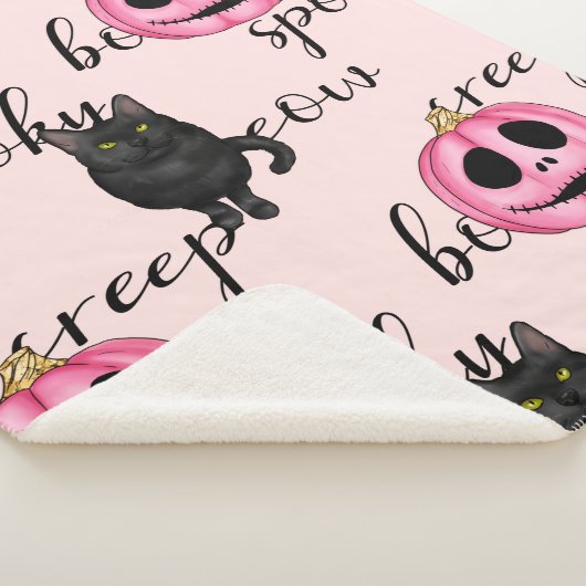 Couverture Sherpa Jack-O-Lantern rose et chat noir (3/4)