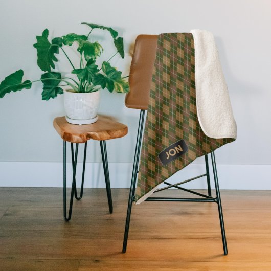 Couverture Sherpa Jacquard Khaki - Camouflage Nature Tones - texte p