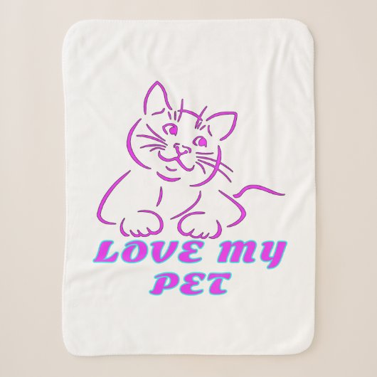 COUVERTURE SHERPA J'AIME MON PETIT CHAT ROSE (Devant)