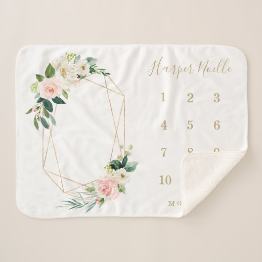 Couverture Sherpa Jalon de naissance des fleurs de printemps géométr (Devant (Horizontal))