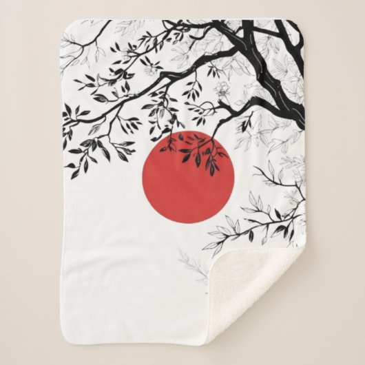 Couverture Sherpa Japanese Sun & Nature Brush Art (Devant)