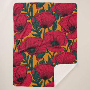 Couverture Sherpa Jardin aux coquelicots rouges