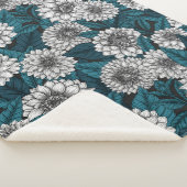 Couverture Sherpa Jardin blanc Dahlia / feuilles bleus 2 (3/4)