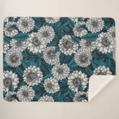 Couverture Sherpa Jardin blanc Dahlia / feuilles bleus 2 (Devant (Horizontal))