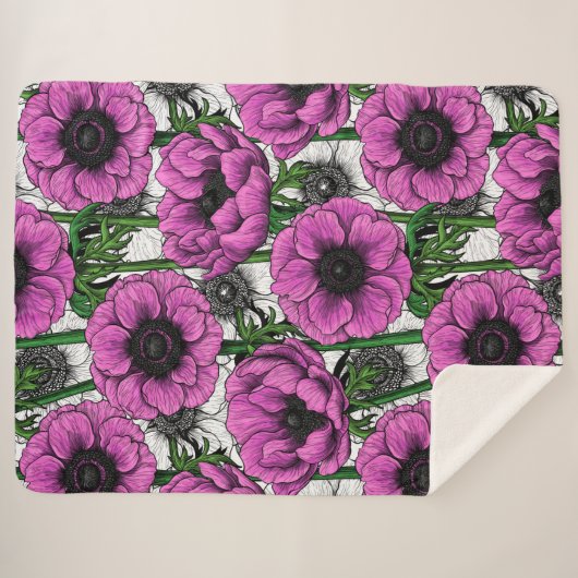 Couverture Sherpa Jardin d'anémone rose (Devant (Horizontal))