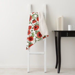 Couverture Sherpa Jardin de coquelicot dans le corail et brun