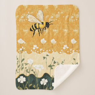 Couverture Sherpa Jardin de fleurs sauvages à l'abeille à miel vinta